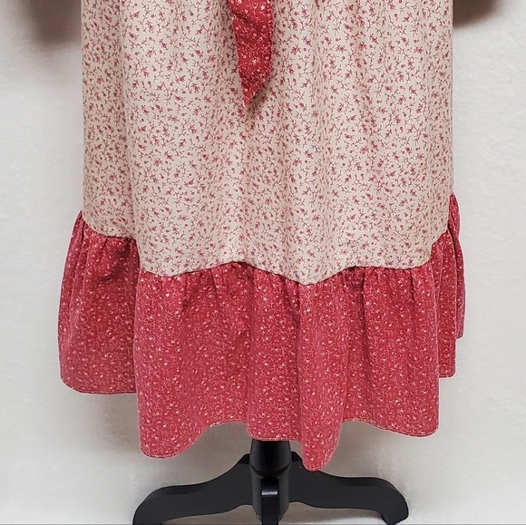 Vintage 60s JCPENNEY Tan Red Floral Calico Print Tie-Waist Boho Peasant Dress S - Picture 8 of 15